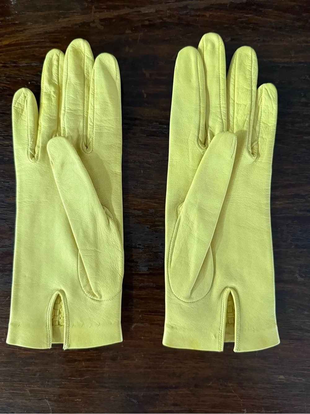 Yellow Leather Gloves with Cutout Detail